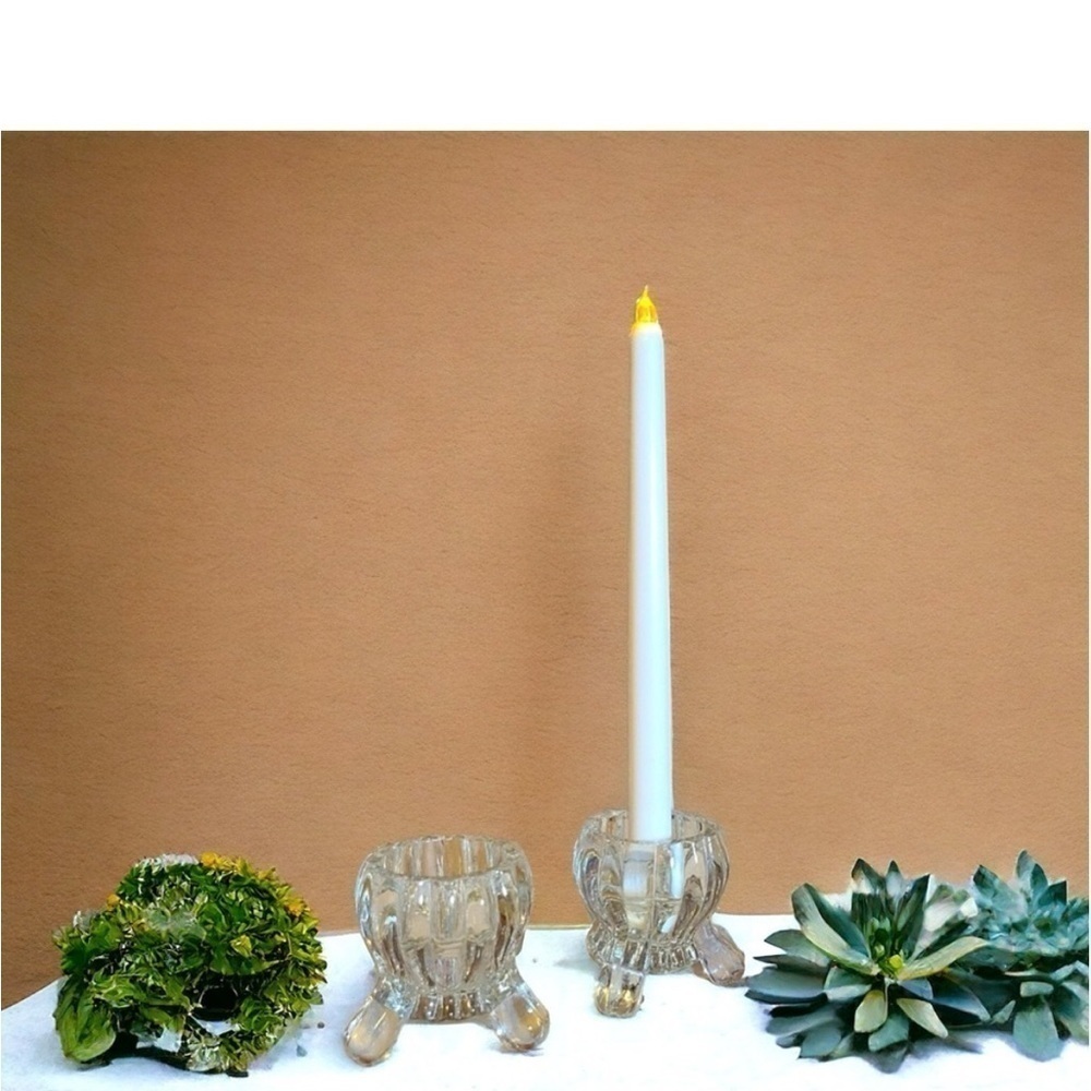 VINTAGE JEANNETTE GLASS
TAPERED CANDLESTICK HOLDER IN NATIONAL PATTERN 1940's - Picture 2 of 14